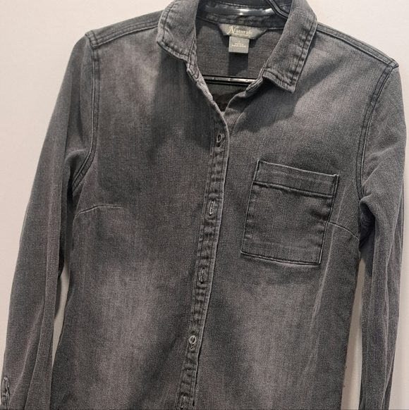 Natural Refections Charcoal Button Down Jean Jacket Knee Lenhth - Picture 1 of 2